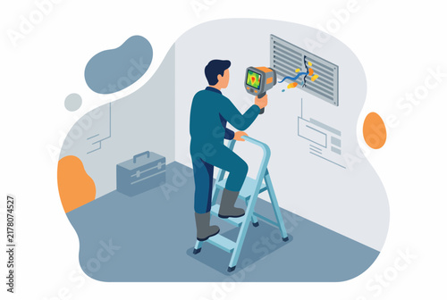 HVAC System Inspection and Repair Service Isometric Illustration
