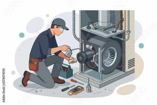 Professional HVAC System Maintenance and Furnace Repair Illustration