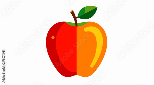 Juicy Apple Slice with Red and Orange Halves, Healthy Fruit Concept, Isolated on White Background