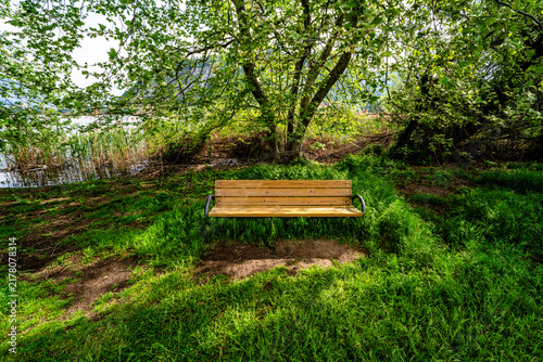 Wooden Park Bench in Iseo, Italy