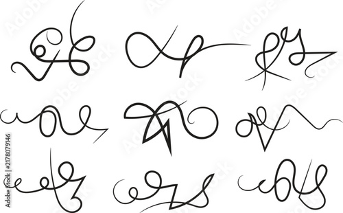 Curly swirl decorative swishes, Hand drawn calligraphy lettering ornate strokes, flourish swirling squiggle Highlight Swoosh typography text elements. Pen Filigree flourishes vintage scrolls
