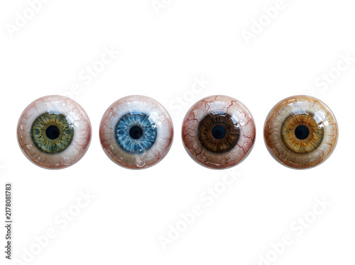 Four stylish eyeglasses on a reflective surface