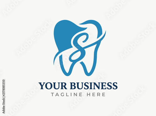 Blue Dental Clinic Logo Design with Stylized Letter S and Tooth Icon