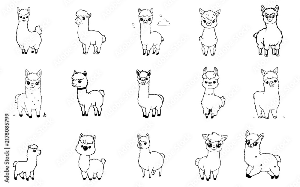 Obraz premium Cute Simple Alpaca Playing - Bold Black Outline Easy Kids Coloring Page, No Shading, Single Character on White Background