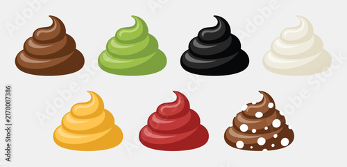 Poop Stool Icons, Colorful Feces Shapes, Medical Health Charts, Infant Diaper Education, Funny Cartoon Vector Illustration