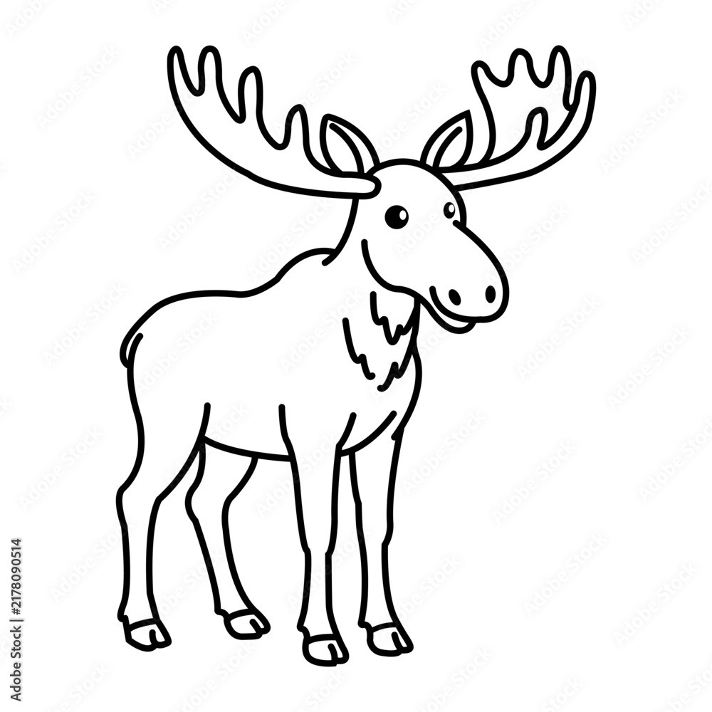 Fototapeta premium Elk Cute Cartoon Animal Vector Illustration.
