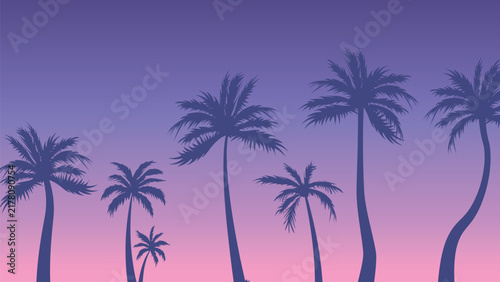 Tropical palm tree silhouettes at sunset on a beach, featuring vibrant orange skies and a retro neon coastal atmosphere, gta 6 Vice City aesthetics inspired.