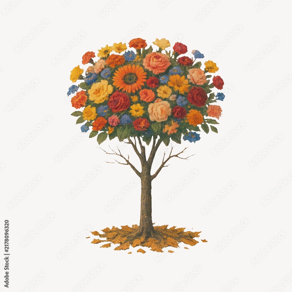 Obraz premium Vibrant floral tree illustration