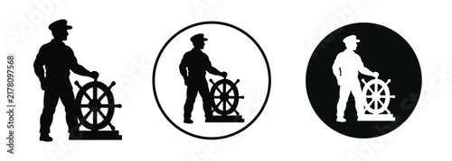 Canvastavla Riverboat captain silhouette standing beside a traditional ship wheel