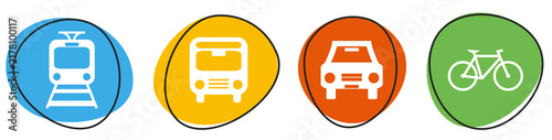 4 bunte Buttons mit 4 Verkehrsmittel Icons