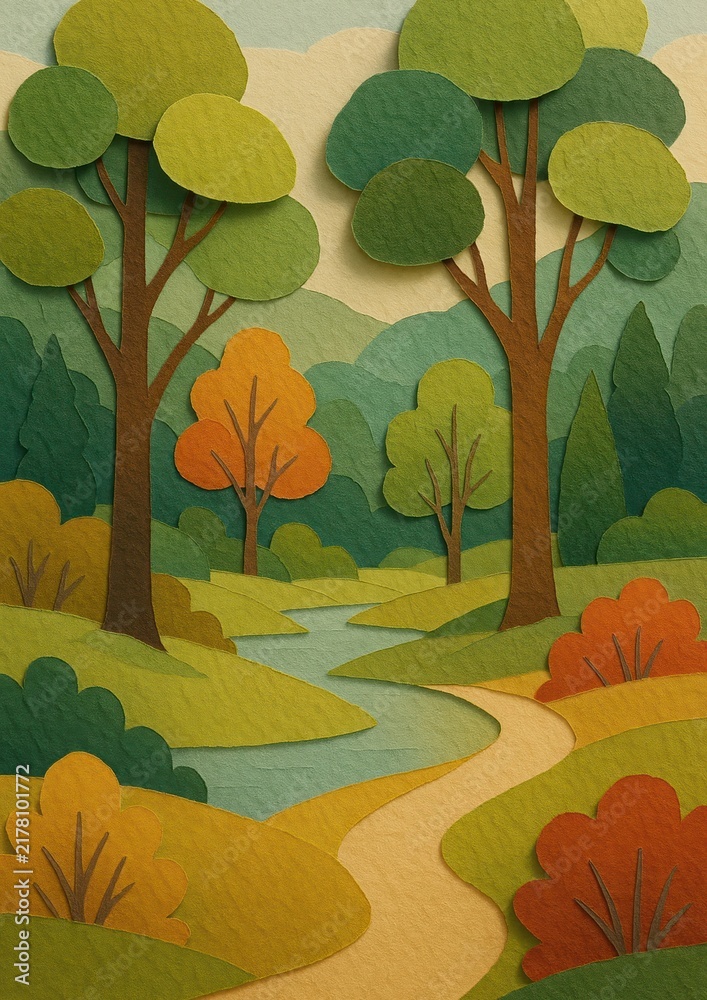 Obraz premium Colorful paper-cut forest scene