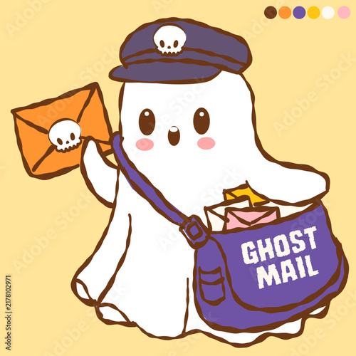Cute Ghost Mail Carrier – Halloween Postman Illustration