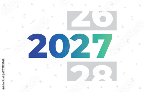 2027 Happy New Year Typography Design with Blue Green Gradient Numbers