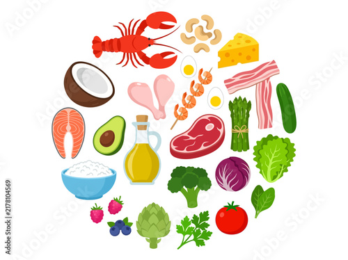Healthy Keto Diet Food Collection Vector Illustration