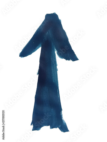 Dark blue watercolor arrow pointing up hand drawn artistic shape for design projects and creative graphics