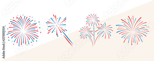 Patriotic Fireworks Burst Collection for Independence Day and National Holiday Celebrations on White Background