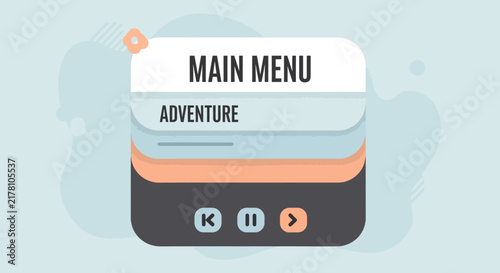Retro arcade game main menu screen with joystick and buttons.
