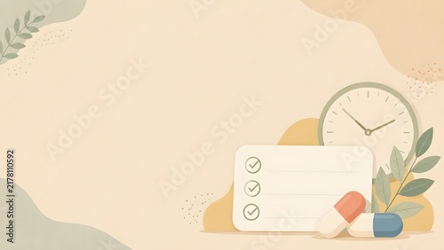 Medication schedule and health care reminder background with pills