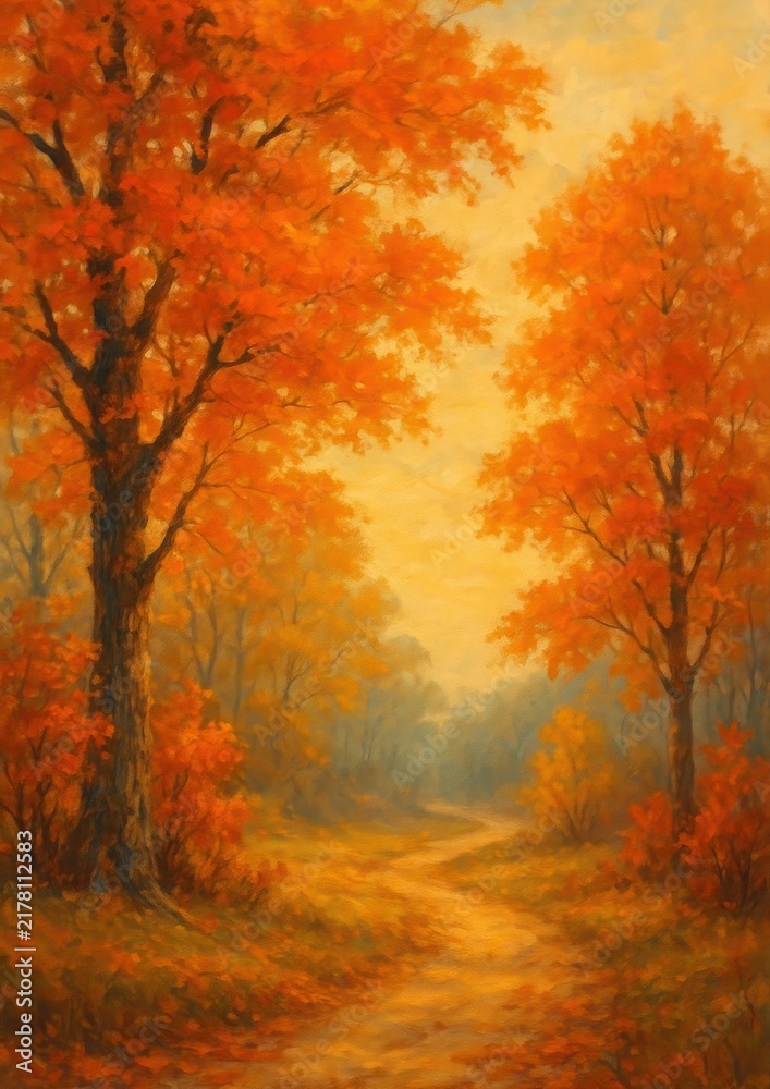 Fototapeta premium Vibrant autumn forest path.