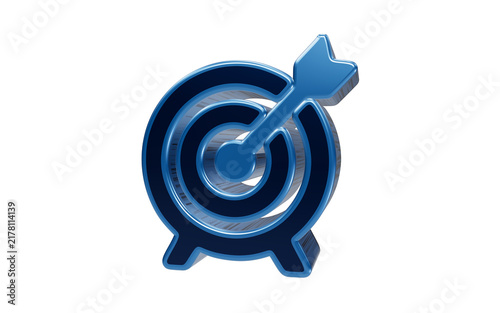 Obraz na plátně Precision Target with Arrow: A sleek, 3D rendered target with a perfectly placed arrow in the bullseye, symbolizing accuracy, focus, and achieving goals