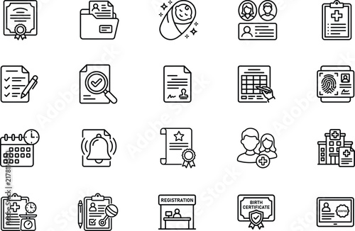 Birth Registration Outline Icons for Apps, Websites, Government Services, Forms and Official Documents