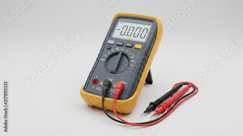 Plakat Digital Multimeter Electrical Testing Device With Probes Isolated On White Background