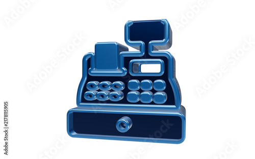 Fotografie Vintage Cash Register Icon: A stylized blue 3D icon of a classic cash register, symbolizing commerce, retail, and financial transactions