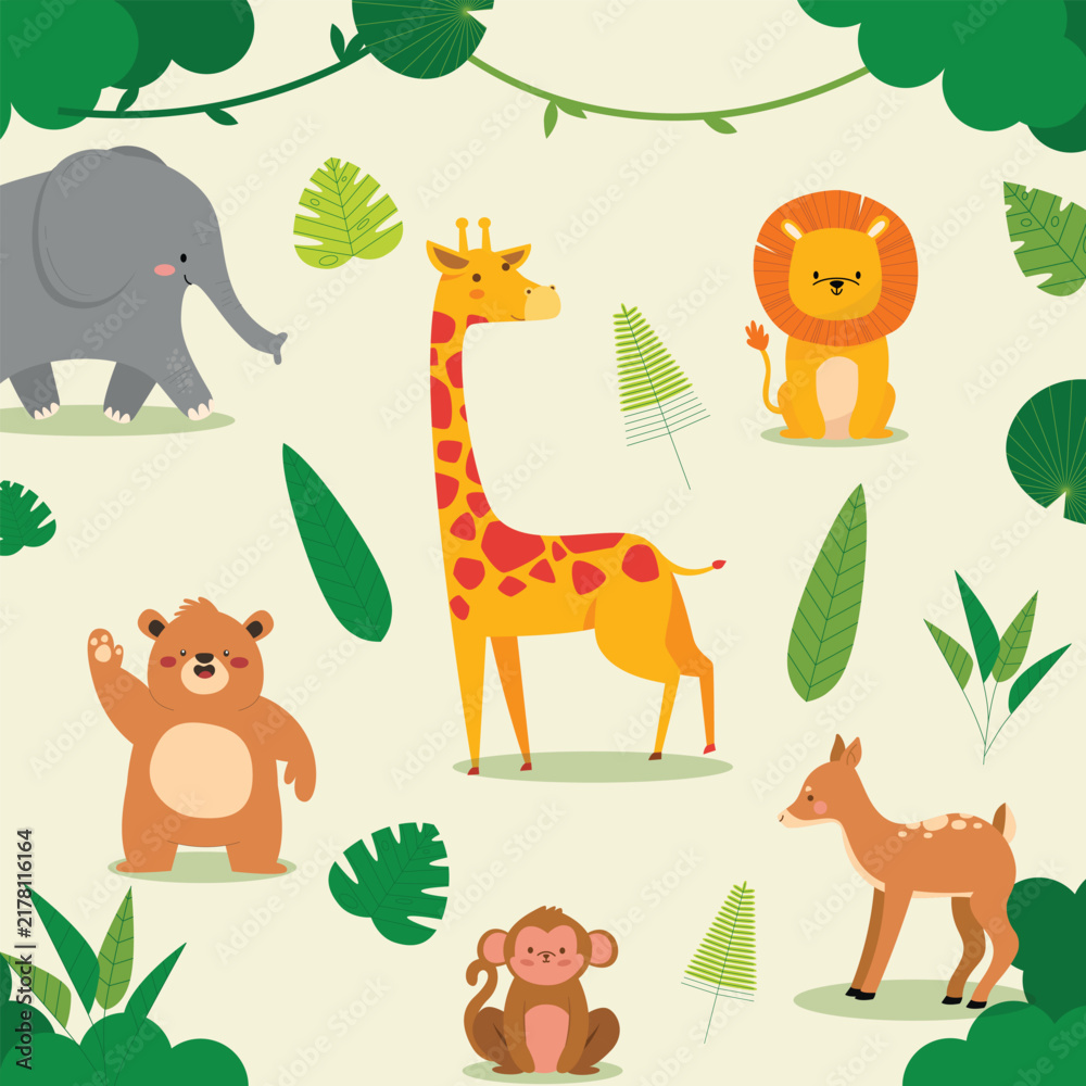Naklejka premium Animal Pattern (Giraffe, Lion, Bear)