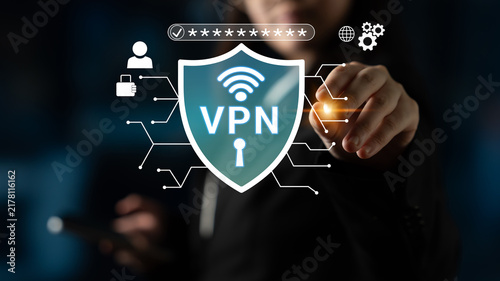 Fotografie Person Interacting with VPN Icon on Digital Screen Representing Cybersecurity and Network Protection in Modern Technology Environment Haptic