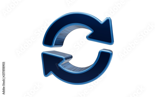 Фотография Circular Arrows Icon: A 3D render of two intertwined circular arrows in a deep blue hue, symbolizing processes, continuity, and refresh