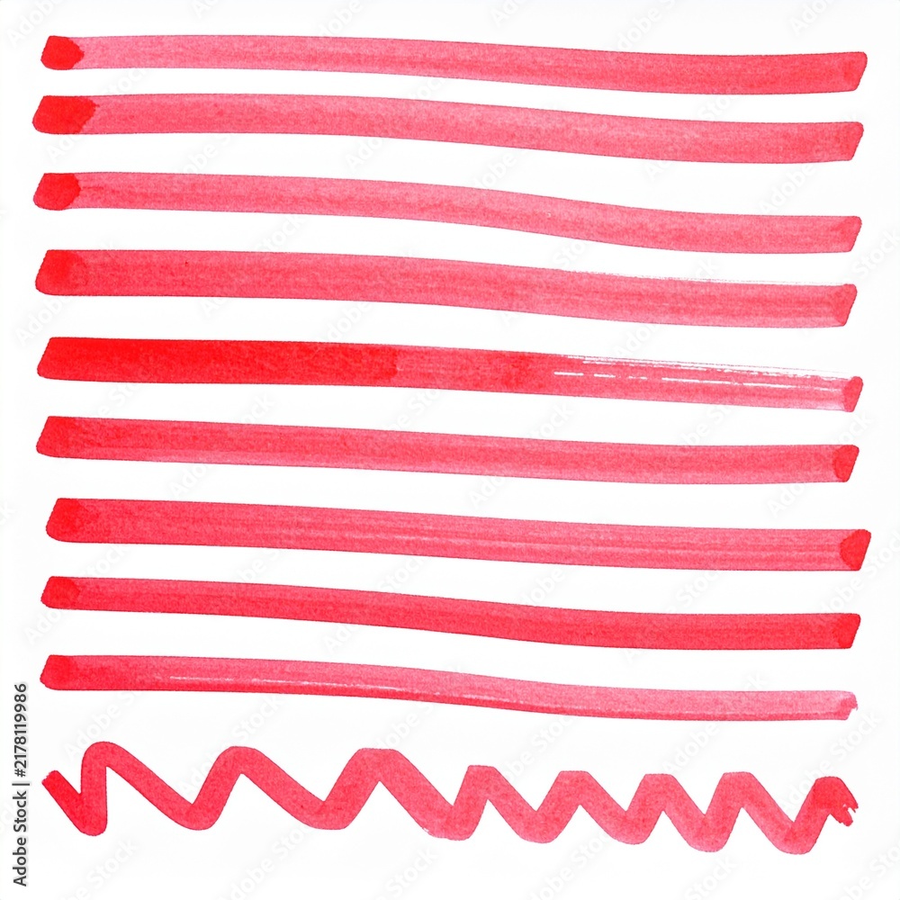 Obraz premium A collection of vibrant red marker strokes and a zigzag line isolated on a white background for creative design and highlighting projects.