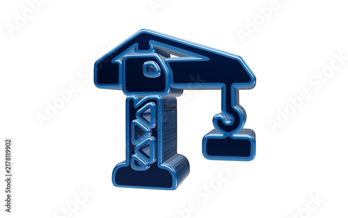 Blue Construction Crane Icon: A blue, three-dimensional icon of a construction crane, symbolizing heavy machinery and building industry, is isolated on a clean background.