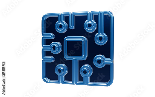Circuit Board Icon: A clean, blue, 3D-rendered icon representing a circuit board, symbolizing technology and innovation.