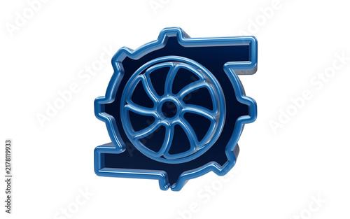 Turbocharger Emblem: A sleek, blue turbocharger emblem represents power and speed in automotive technology.