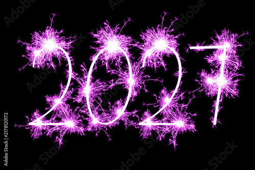 Photography Happy new year celebration 2027 pink sparkler font on black sky