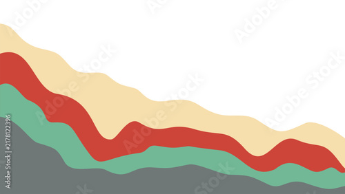 Abstract elegant landscape background. Fluid wavy layers in beige, bold red, green, and grey. Perfect for calm minimalist corporate templates.
