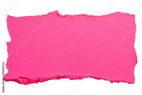 Blank pink torn paper scrap with rough edges isolated on transparent background