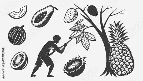 Organic Tropical Fruit Illustration with Pineapple, Mango, and Passion Fruit