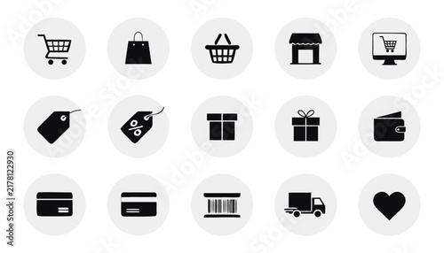 E-commerce shopping icons set for online retail and digital marketplace