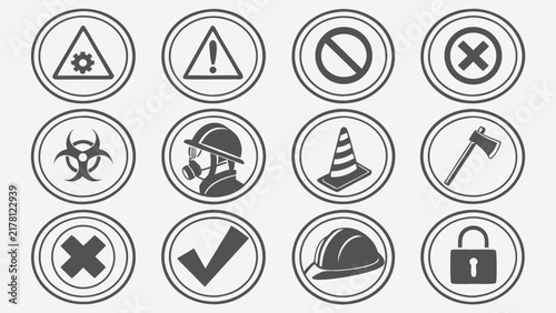 Create a set of 15 safety and warning symbols for industrial and workplace use