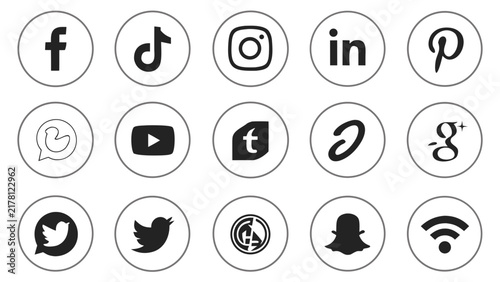 Create a set of 15 social media icons for digital marketing and branding