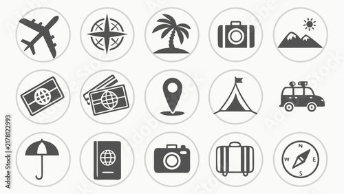Travel and Tourism Icons Set for Adventure and Vacation Planning