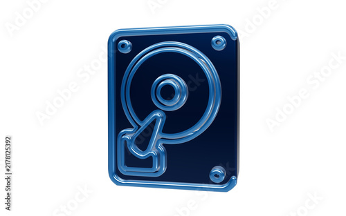 Cuadro en lienzo Hard Drive Icon in Blue: A glossy blue, three-dimensional icon representing a computer hard drive, symbolizing data storage and digital information