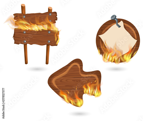 Bild auf Leinwand Burning wooden sign and paper on a transparent background