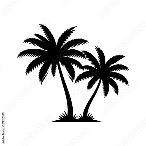Two Palm Trees Silhouette Isolated on White Background