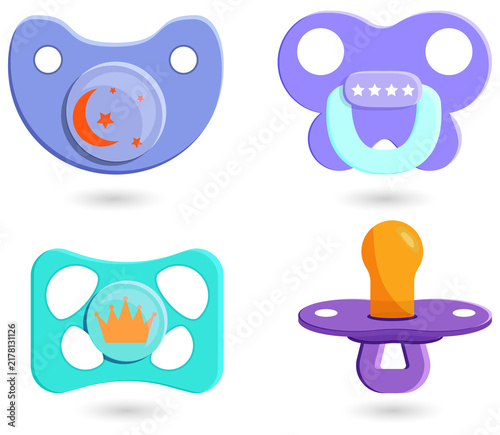 Foto Colorful pacifiers for baby comfort and soothing relief on transparent backgroun