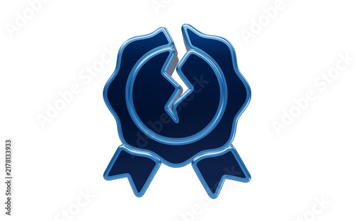 Obraz na płótnie Broken Award Seal: A blue, glossy award seal with a jagged crack running through its center, symbolizing failure, disappointment, or a loss of integrity