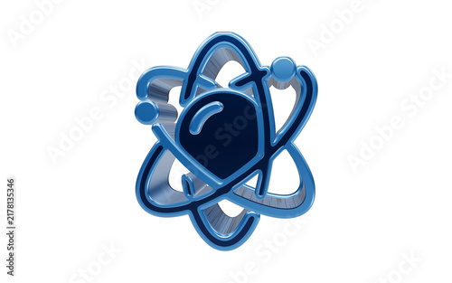 Foto Atomic Structure Symbol: A sleek, blue, 3D rendered symbol representing the atomic structure with orbiting electrons around a central nucleus