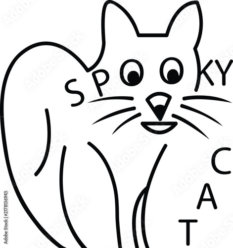 Spooky cat drawing with lettering for halloween