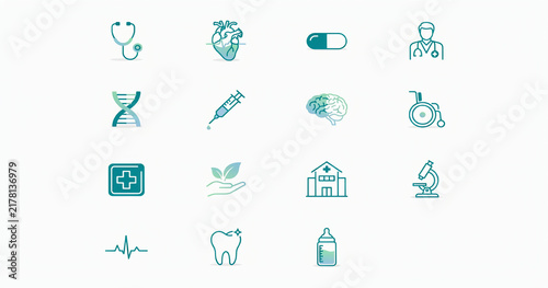 Medical and Healthcare Icons Collection representing science technology and wellness concepts